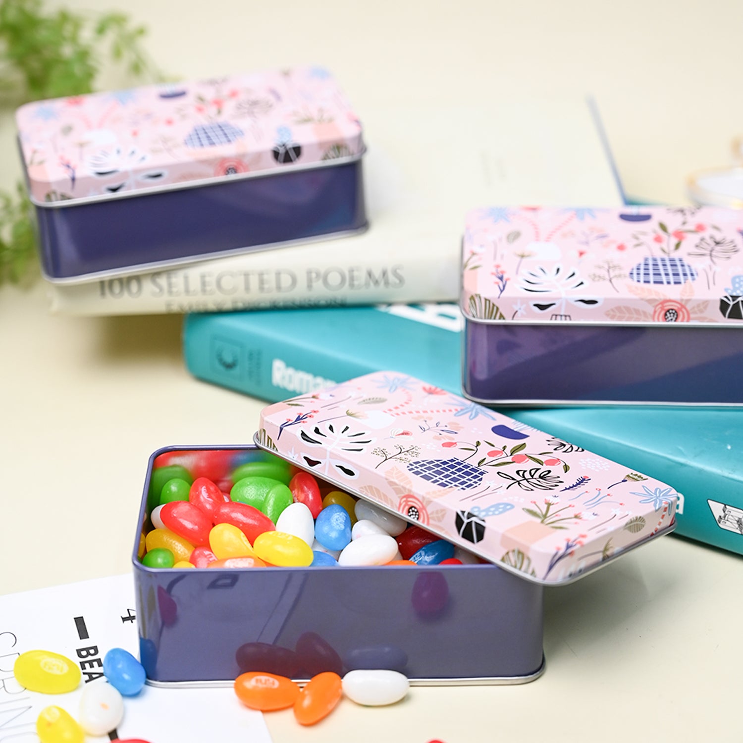 Floral Tin Storage Box - Set Of 3, Multi Color