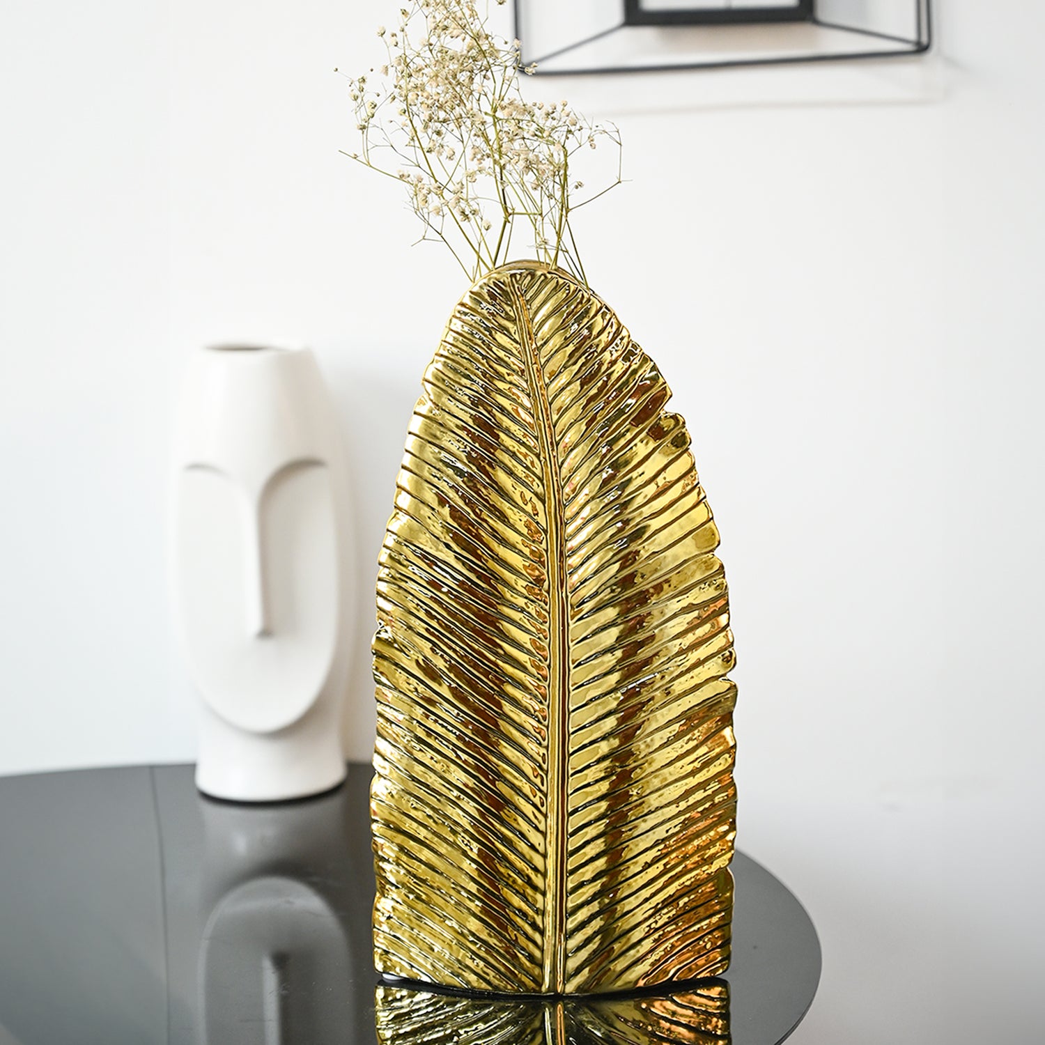 Stylish Golden Leaf Ceramic Vase