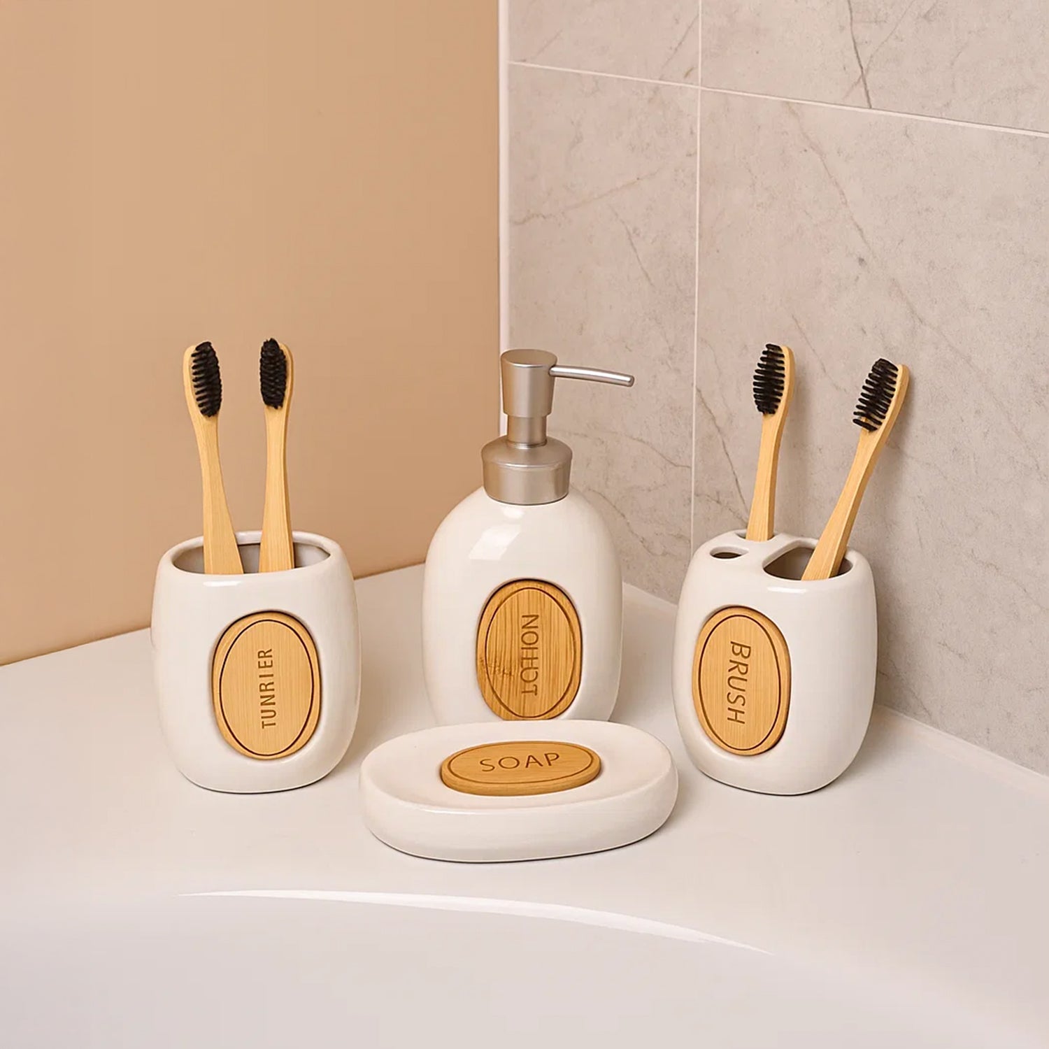 Bathroom Set (Set of 4) – White Ceramic