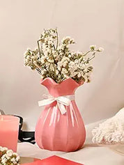 Vase with Bow, Floral Mouth, Pink, Ceramic