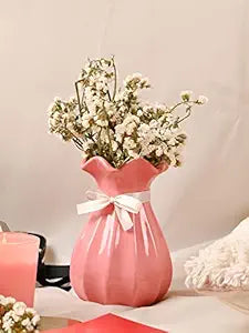 Vase with Bow, Floral Mouth, Pink, Ceramic