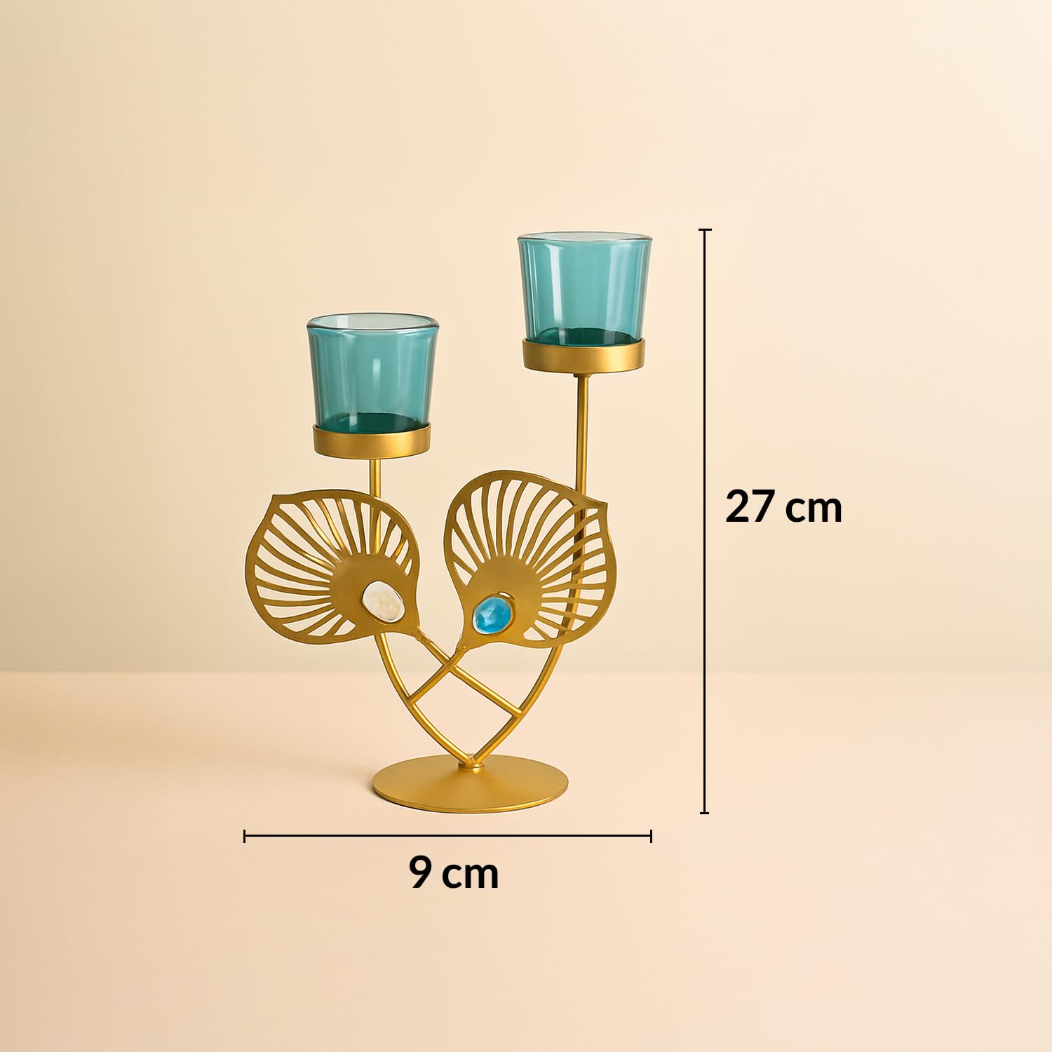 VON CASA Golden & Blue Glass T-Lite 2 Votive Holder