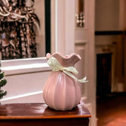 Vase with Bow, Floral Mouth, Pink, Ceramic