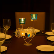 VON CASA Golden & Blue Glass T-Lite 2 Votive Holder