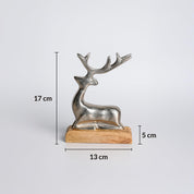 VON CASA Silver Sitting Deer with Wooden Stand