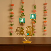 VON CASA Golden & Blue Glass T-Lite 2 Votive Holder