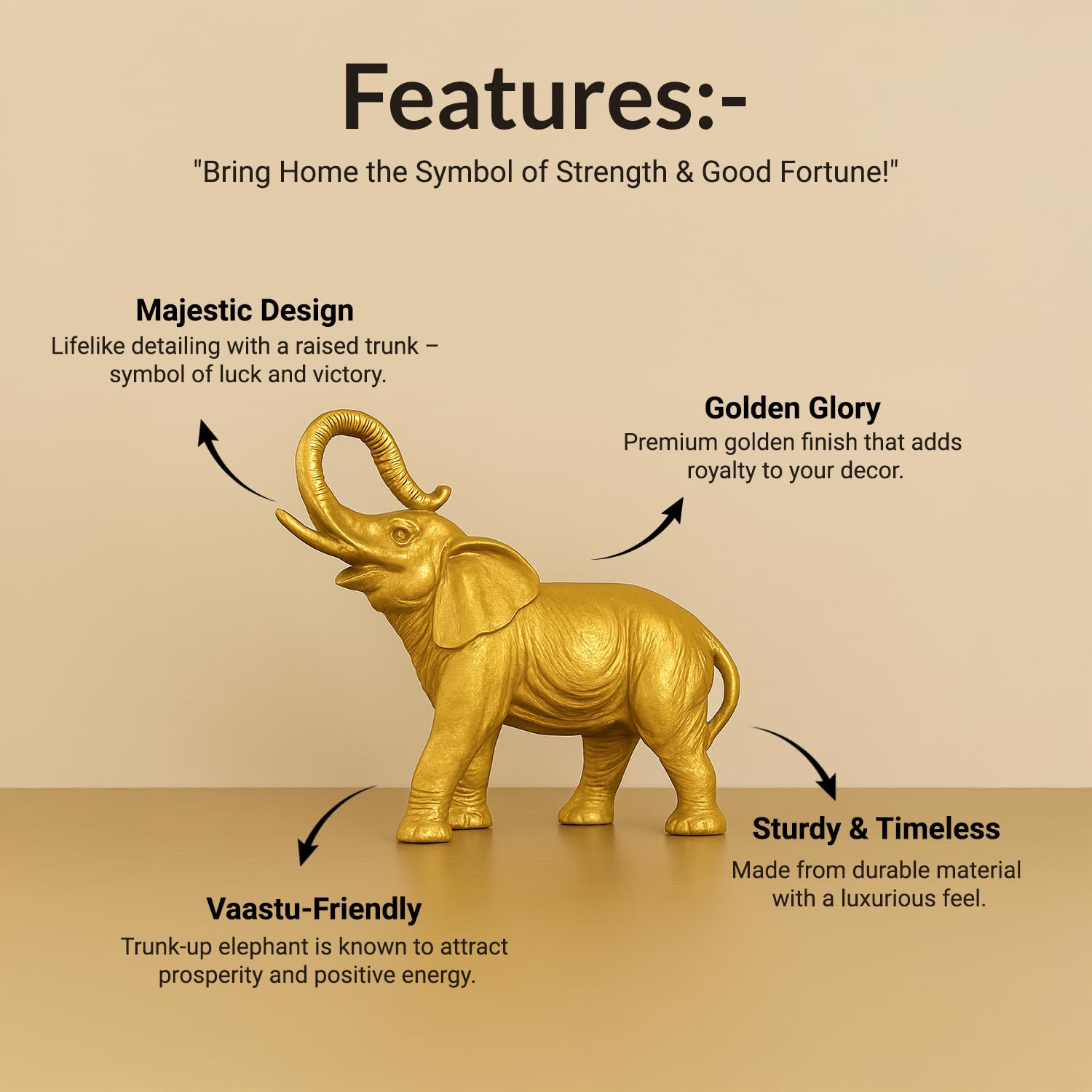 VON CASA Golden Embossed Elephant Figurine
