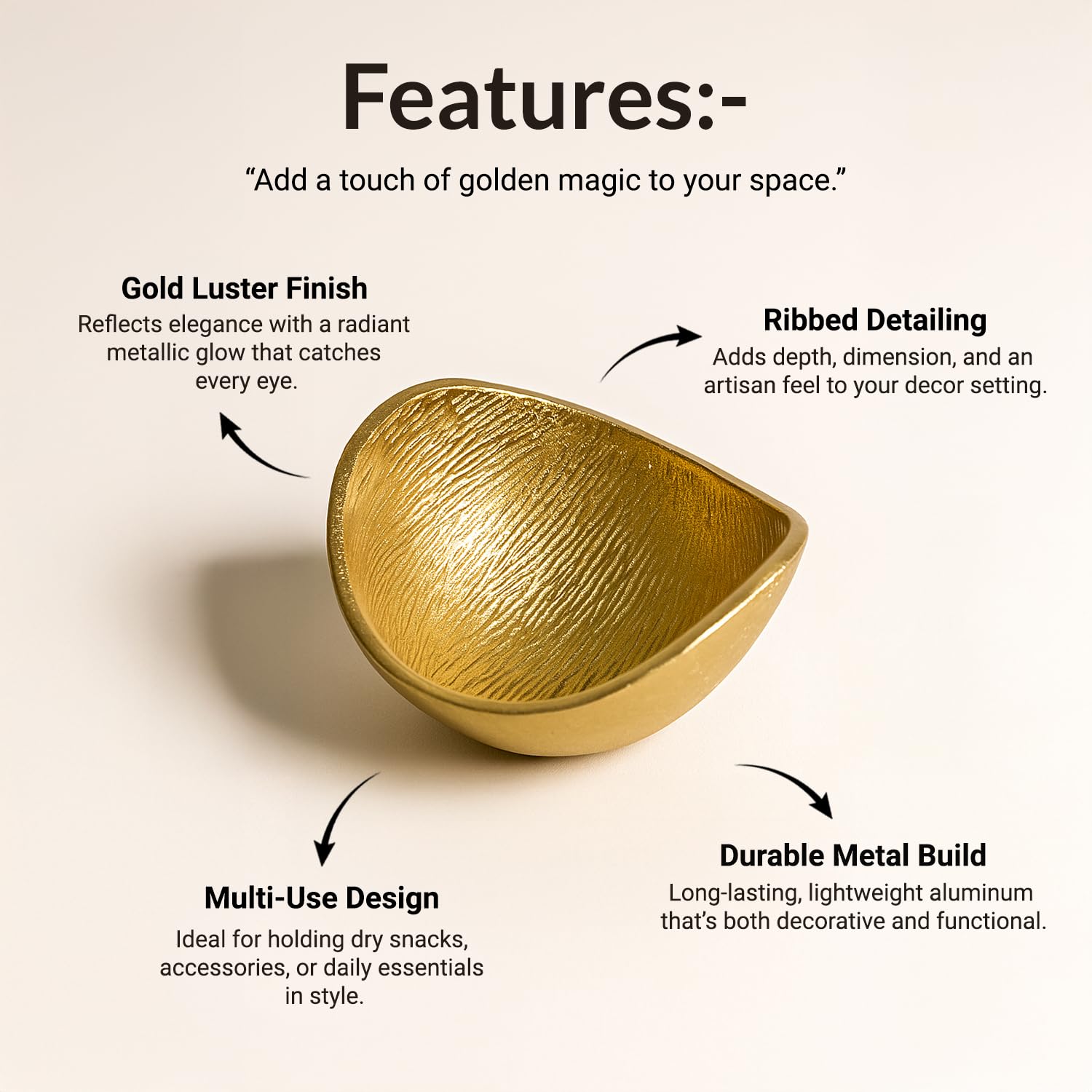 VON CASA Golden Ribbed Bowl