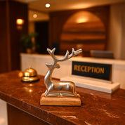 VON CASA Silver Sitting Deer with Wooden Stand