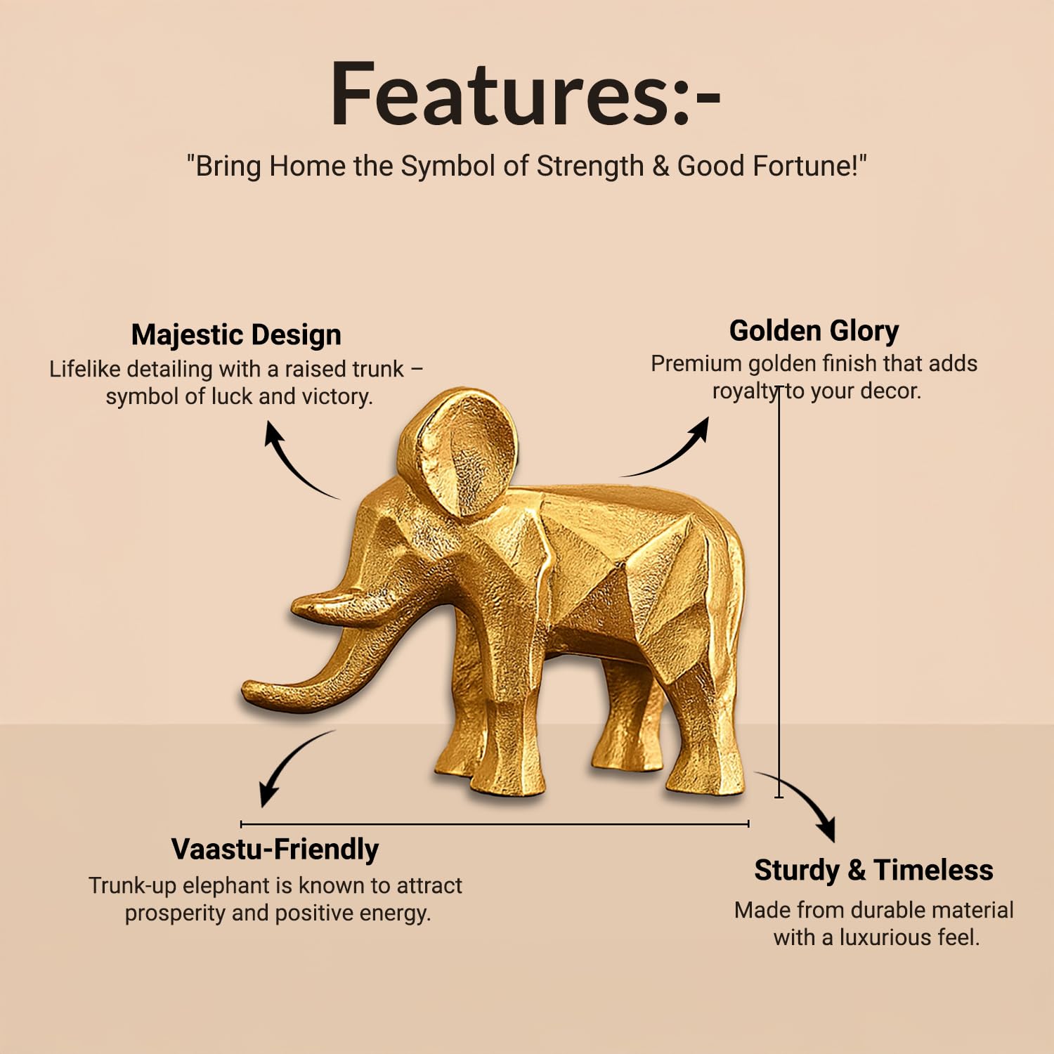 VON CASA Golden Bahubali Elephant Statue