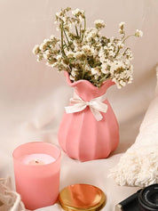 Vase with Bow, Floral Mouth, Pink, Ceramic