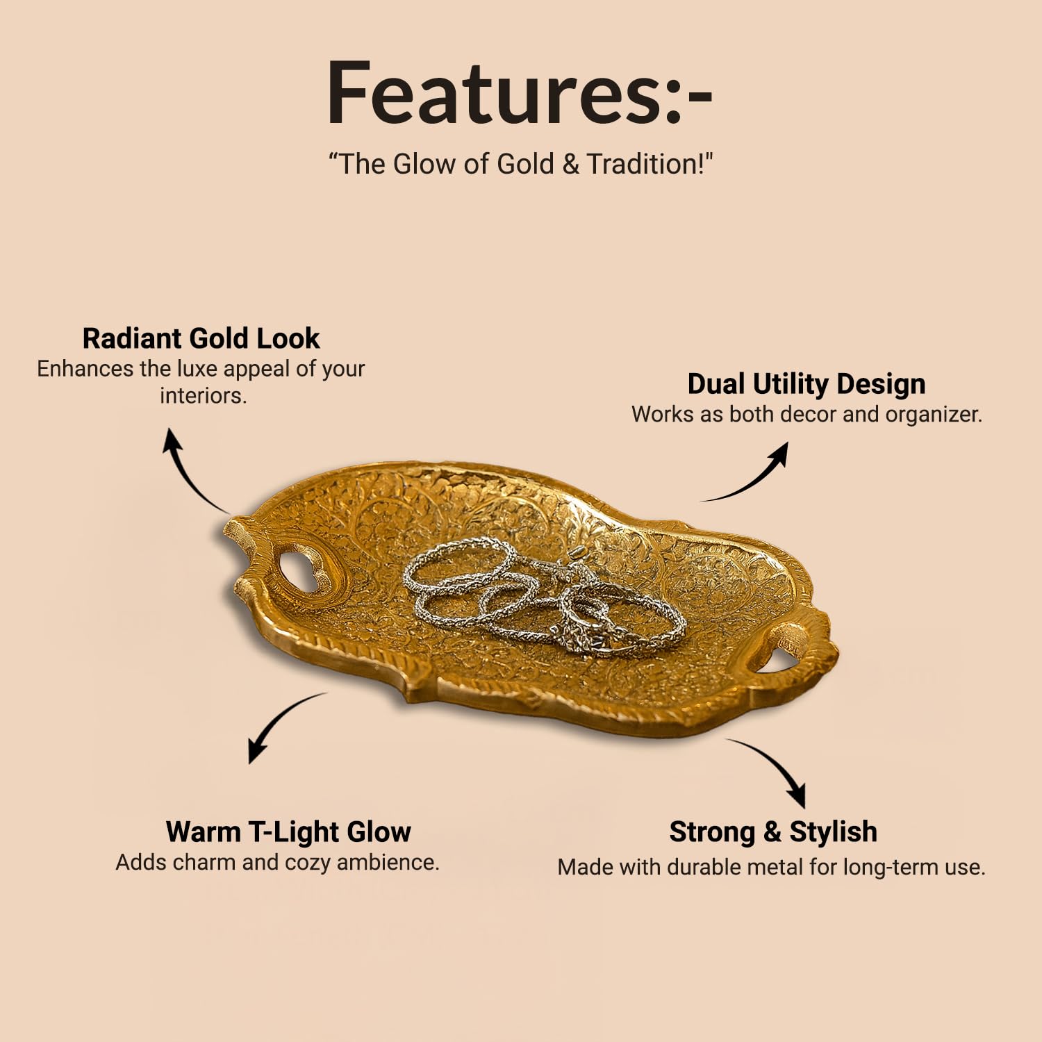 VON CASA Golden Embossed Serving Tray