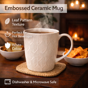Ivory Ceramic Mug - 360Ml, Leaf Pattern