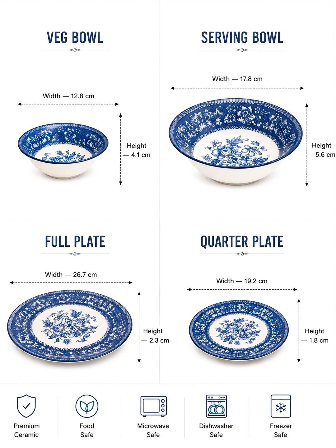 MARKET99 blue floral ceramic dinner set of 20 pieces - image 7