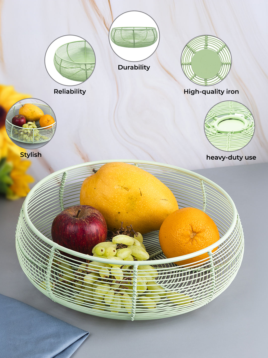 Market99 Metal Wire Countertop Fruit Bowl, Basket Holder Stand, For Home & Kitchen, Green Colour, Iron - MARKET99