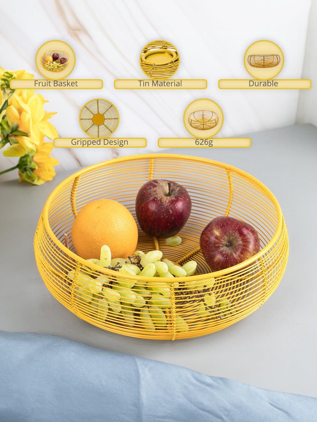 Market99 Metal Wire Countertop Fruit Bowl, Basket Holder Stand, For Home & Kitchen, Yellow Colour, Iron