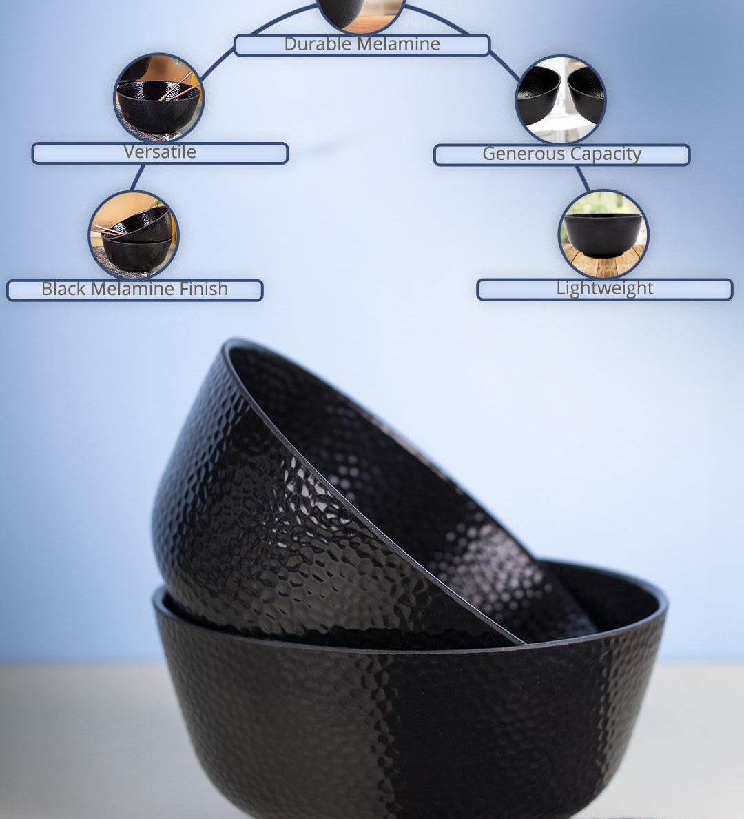 Serving Bowls, Mixing Bowl, Black, Hammered, Melamine, Set of 2 - MARKET99