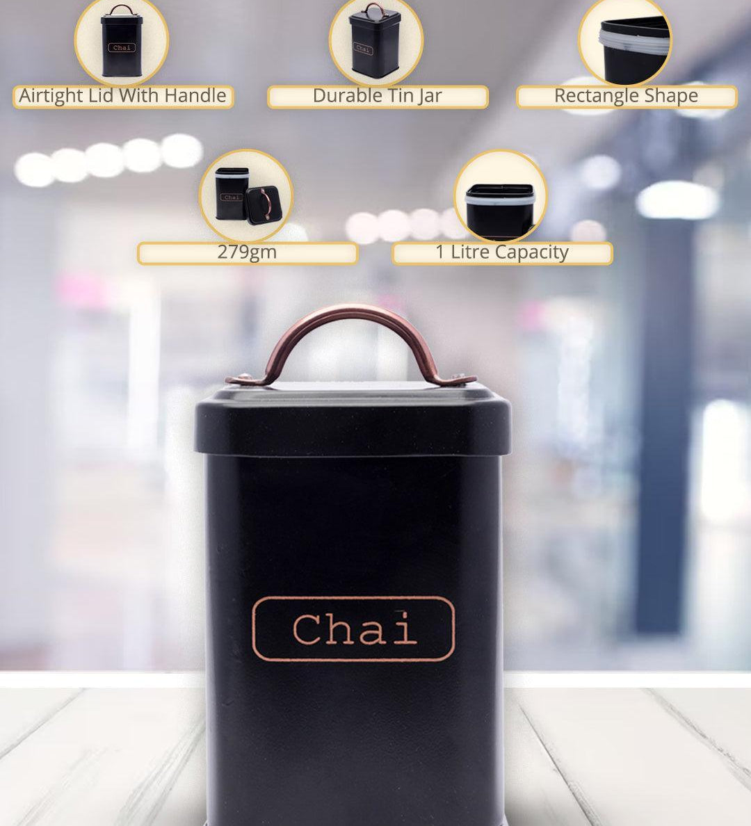 Market99 Chai Jar, Kitchen Decorative, Countertop Metal Storage Jar, Black, Mild Steel | (1 Litre) - MARKET99