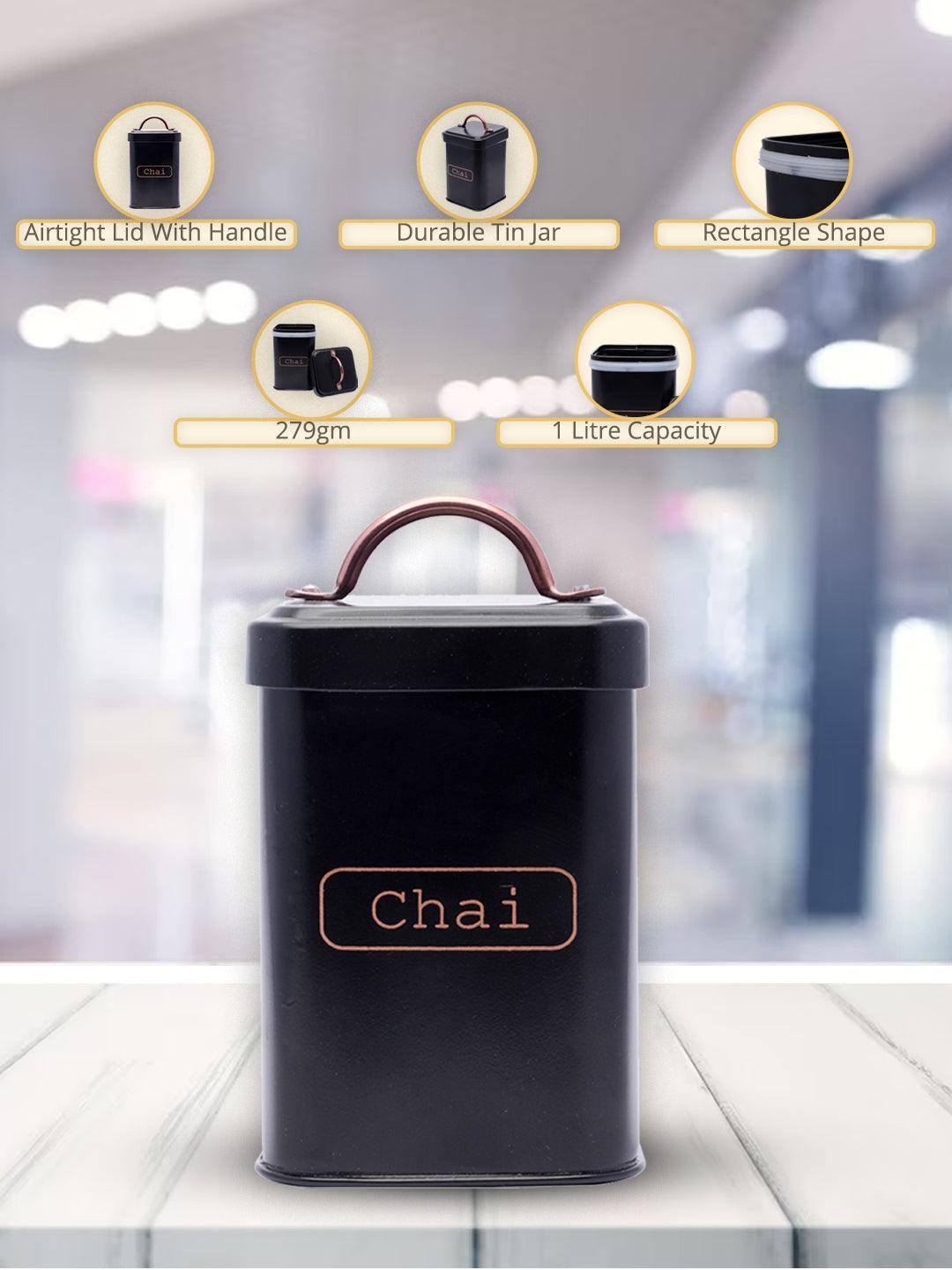 Market99 Chai Jar, Kitchen Decorative, Countertop Metal Storage Jar, Black, Mild Steel | (1 Litre)