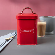 Market99 Chai Jar, Kitchen Decorative, Countertop Metal Storage Jar, Red, Mild Steel | (1 Litre)
