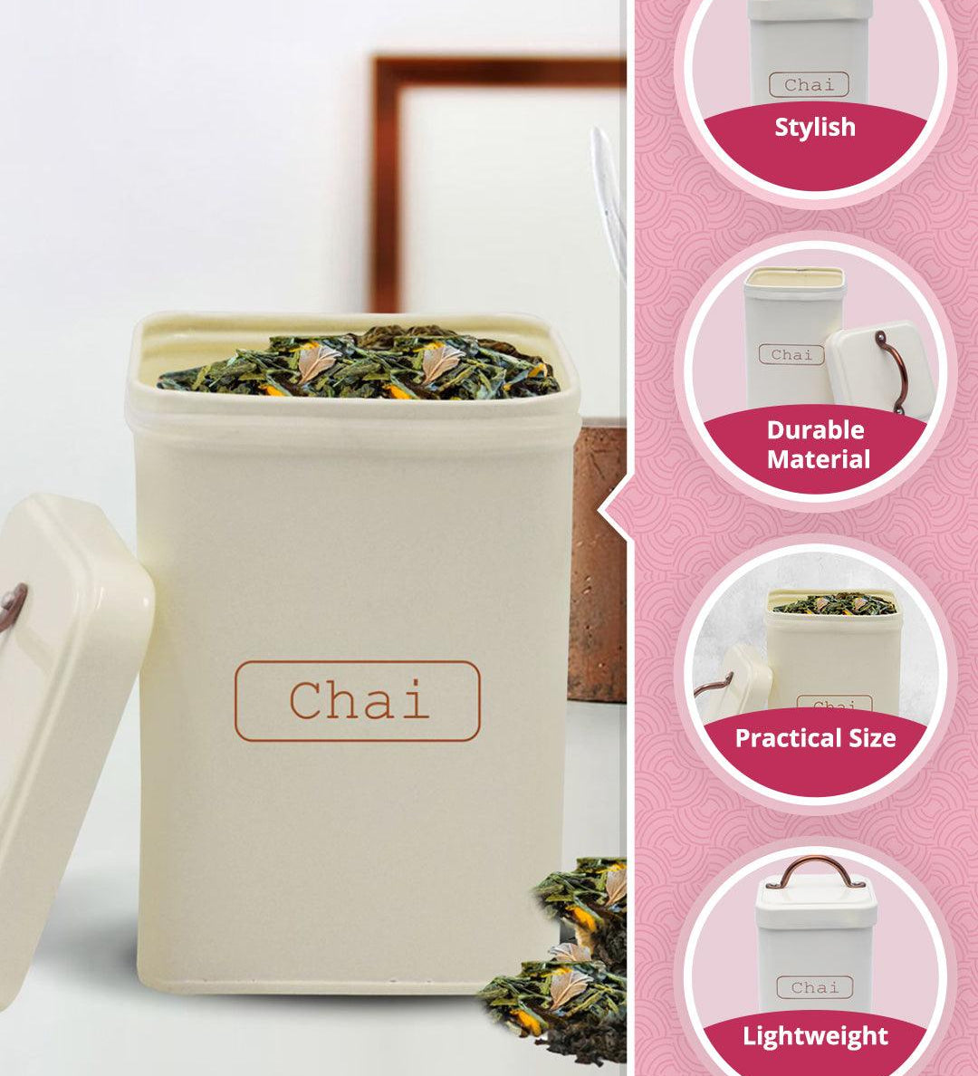 Market99 Chai Jar, Kitchen Decorative, Countertop Metal Storage Jar, Ivory, Mild Steel - MARKET99