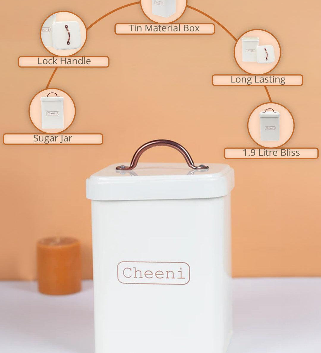 Market99 Cheeni Jar, Kitchen Decorative, Countertop Metal Storage Jar, Ivory, Mild Steel | (1.9 Litre) - MARKET99