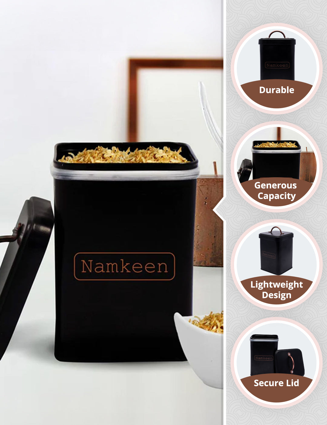 Market99 Namkeen Jar with Lid - (Black, 1900mL) - MARKET99