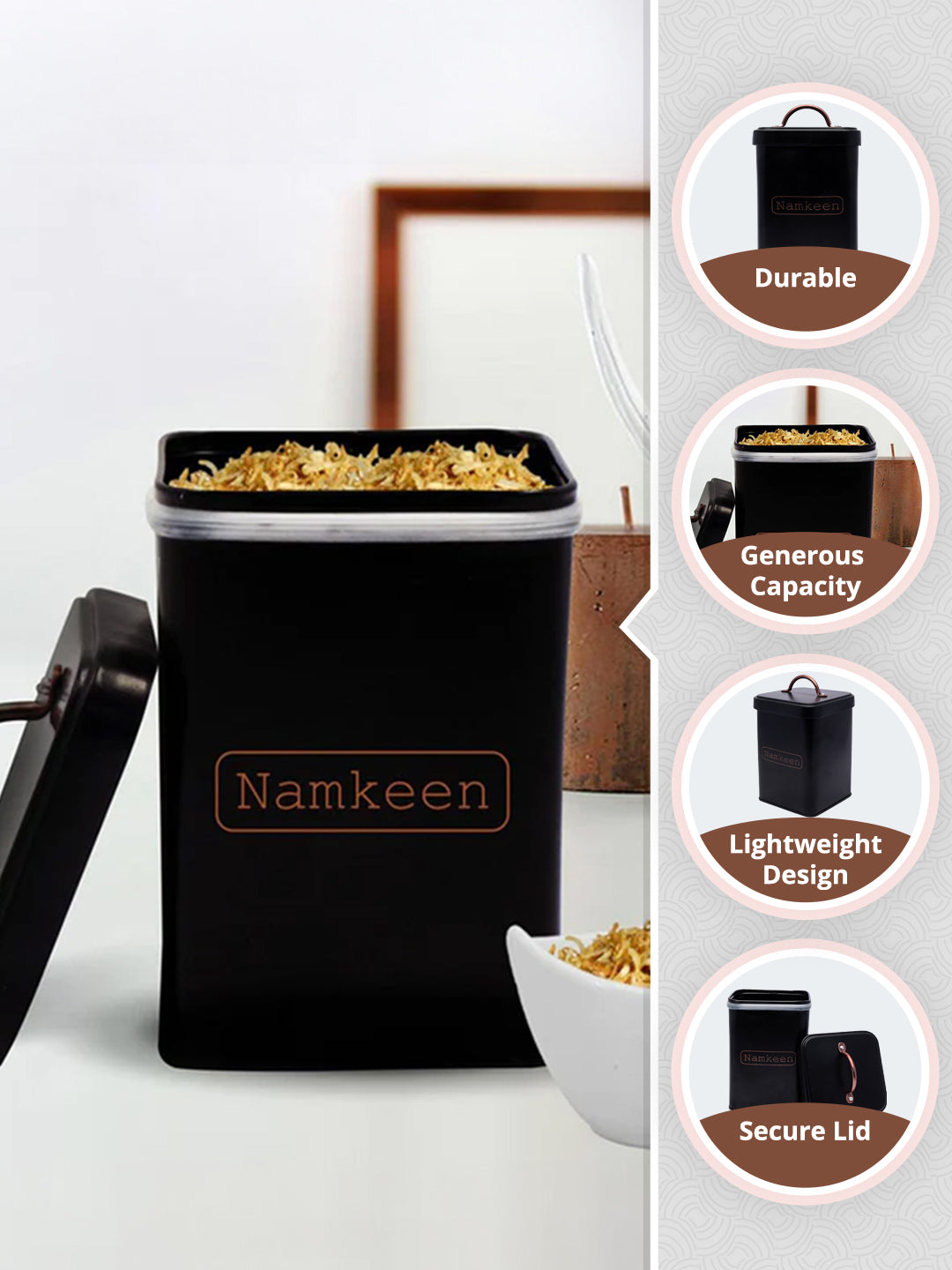 Market99 Namkeen Jar with Lid - (Black, 1900mL) - MARKET99