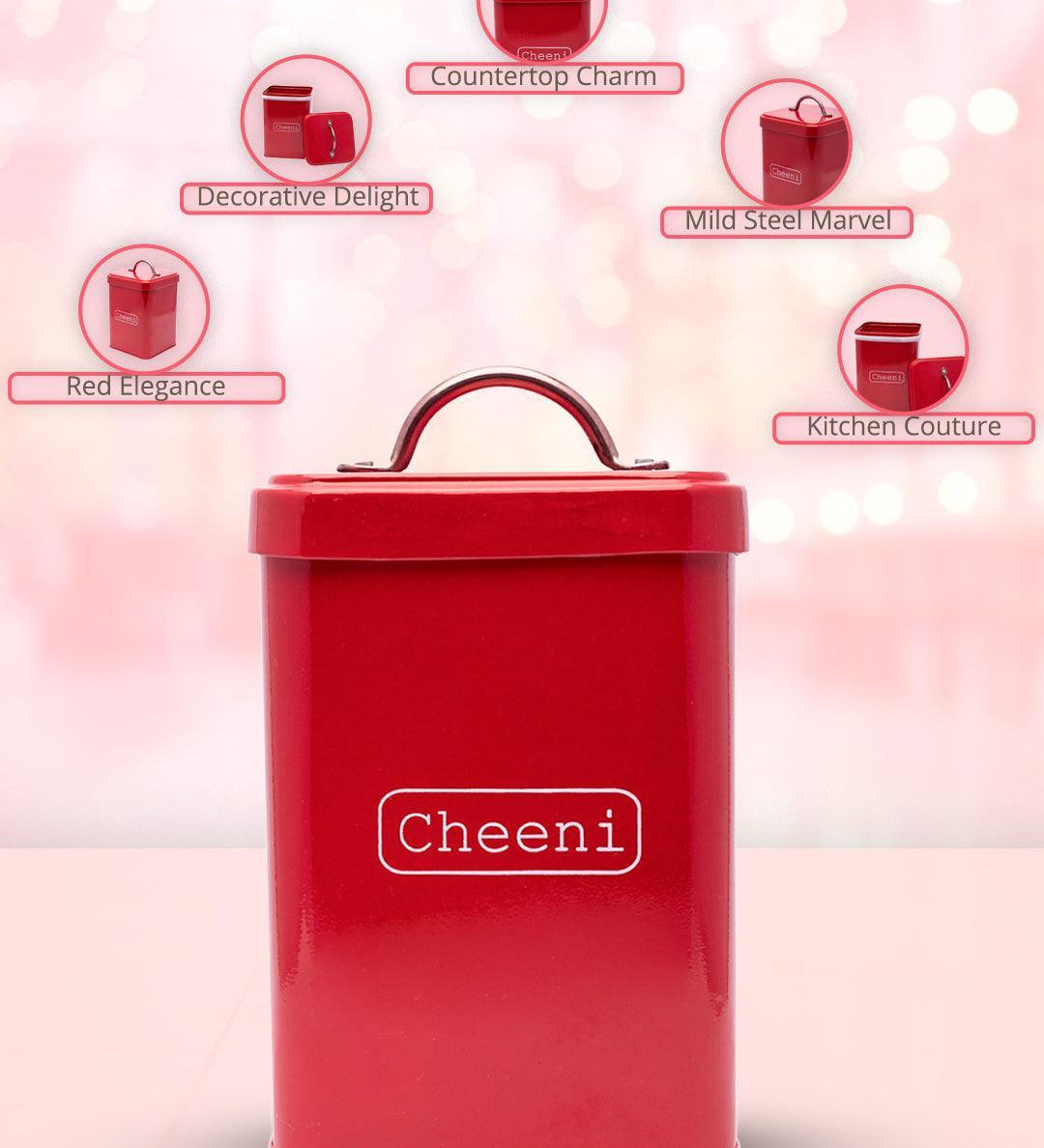 Market99 Cheeni Jar, Kitchen Decorative, Countertop Metal Storage Jar, Red, Mild Steel - MARKET99