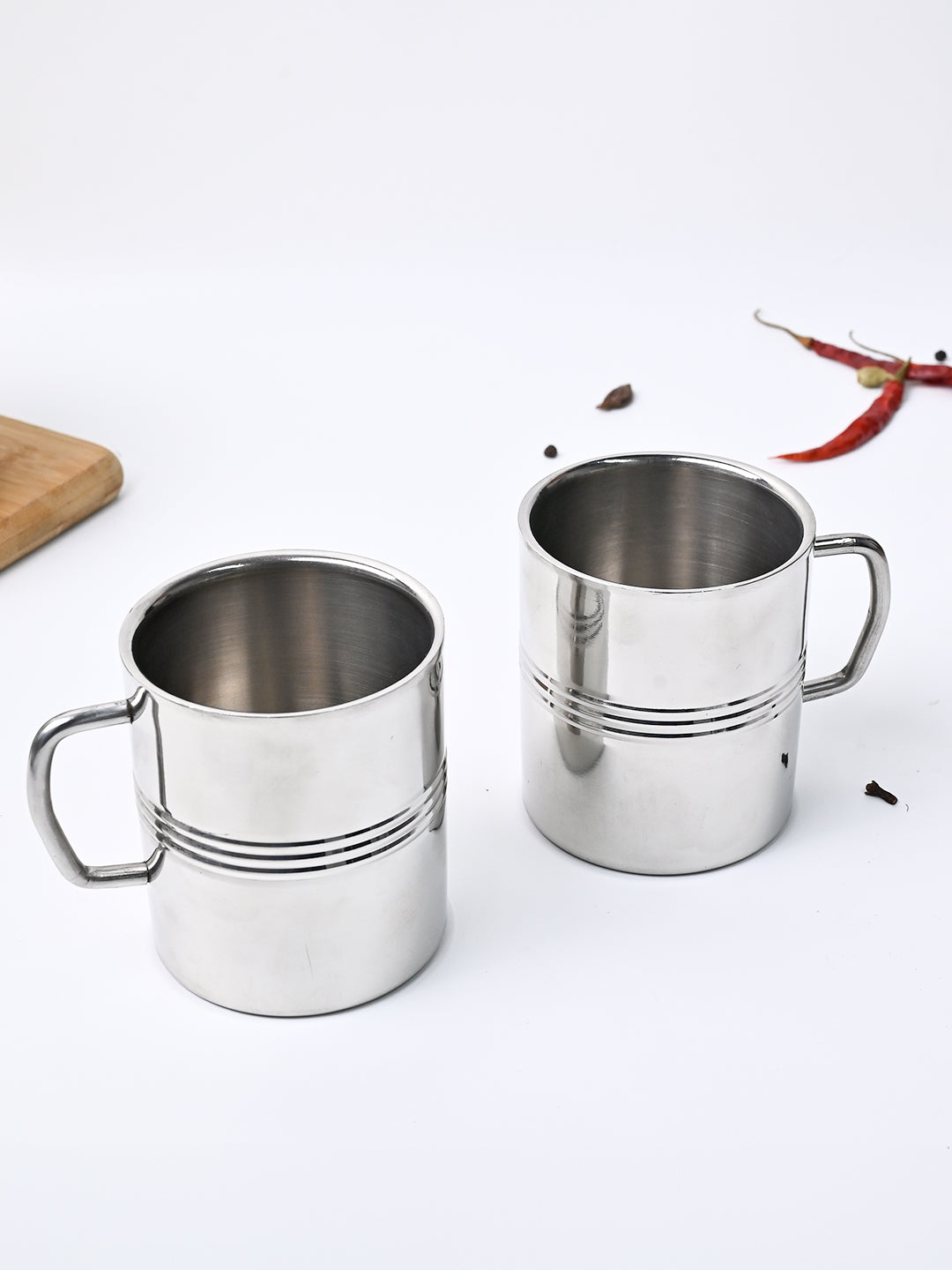 Stainless Steel Coffee Mugs, Wall Comfortable Wider Handle, Metal Coffee Mugs, Teacups, Silver, Stainless Steel, Set of 2, 300 mL - MARKET99