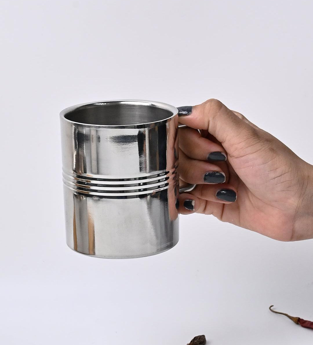 Stainless Steel Coffee Mugs, Wall Comfortable Wider Handle, Metal Coffee Mugs, Teacups, Silver, Stainless Steel, Set of 2, 300 mL - MARKET99