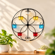 Market99 Wall Sconce, Multi-coloured Votives, 8 Votive T-Light Candle Holder, Black Finish, Mild Steel