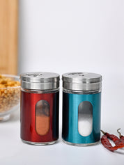 Salt & Pepper Set, Multicolour, Stainless Steel, Glass, Set of 2, 90 mL - MARKET99