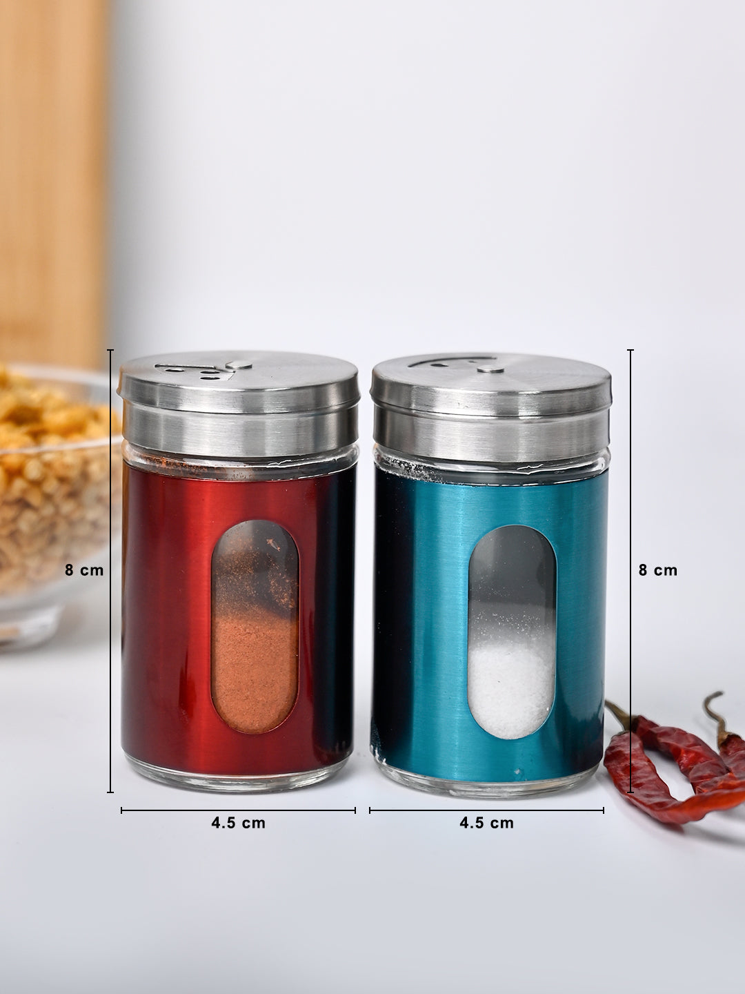 Salt & Pepper Set, Multicolour, Stainless Steel, Glass, Set of 2, 90 mL - MARKET99