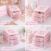 Table Drawer, Modern Design, 3 Layer Drawer, Pink, Plastic