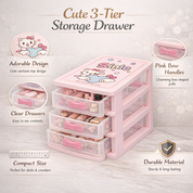 Table Drawer, Modern Design, 3 Layer Drawer, Pink, Plastic