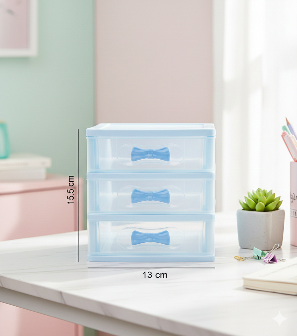 Table Drawer, Modern Design, 3 Layer Drawer, Blue, Plastic