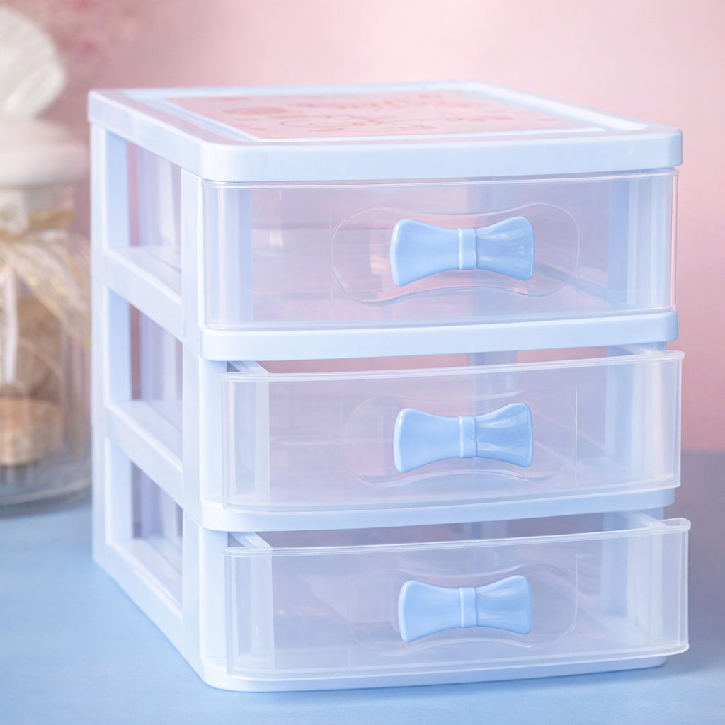 Table Drawer, Modern Design, 3 Layer Drawer, Blue, Plastic
