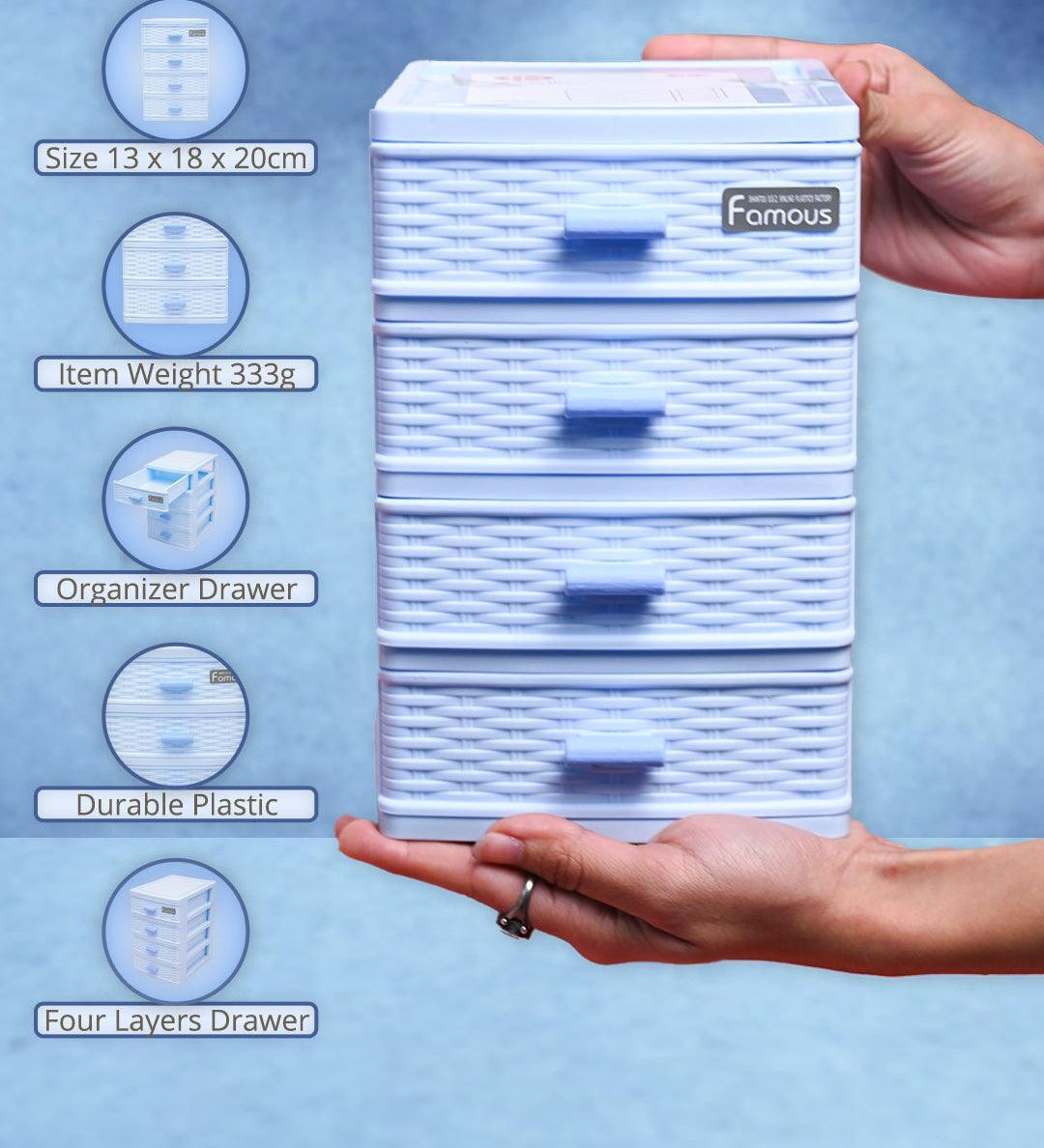 Table Drawer, Modern Design, 4 Layer Drawer, Blue, Plastic - MARKET99