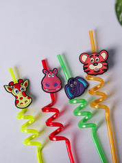 Straw Set, Animal Design, Multicolour, Plastic, Set of 4