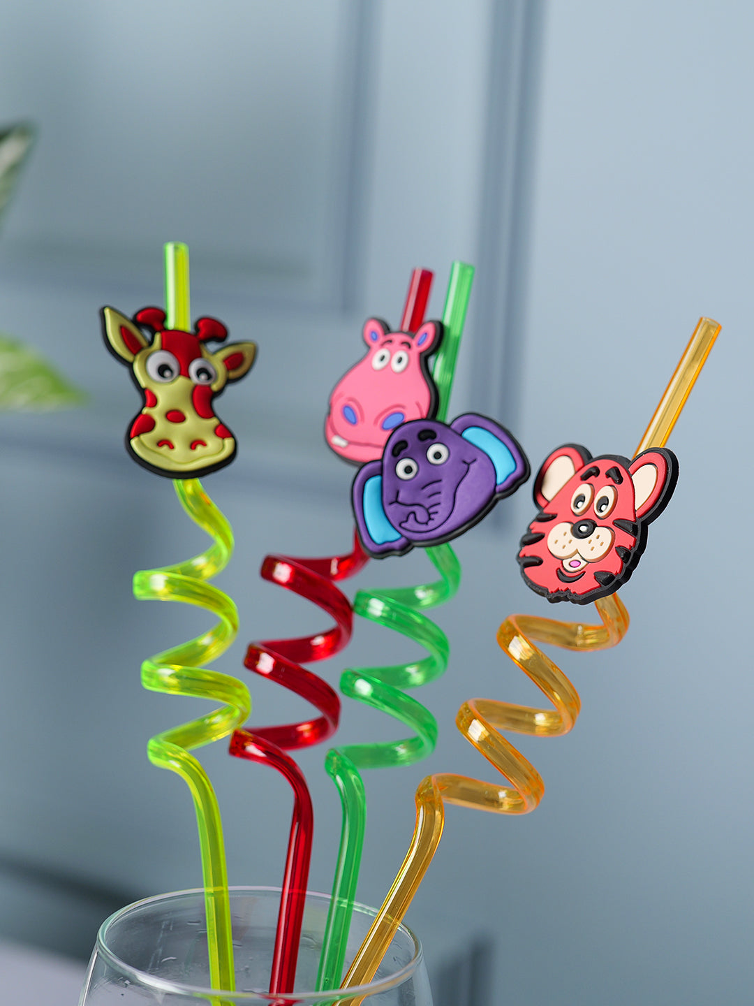 Straw Set, Animal Design, Multicolour, Plastic, Set of 4