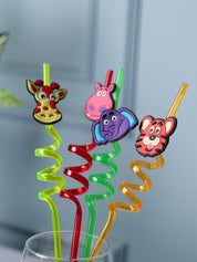 Straw Set, Animal Design, Multicolour, Plastic, Set of 4