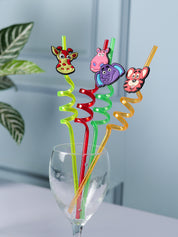 Straw Set, Animal Design, Multicolour, Plastic, Set of 4