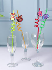 Straw Set, Animal Design, Multicolour, Plastic, Set of 4