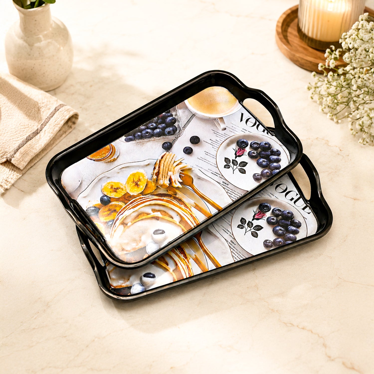 Set of 2 Melamine Printed Serving Trays