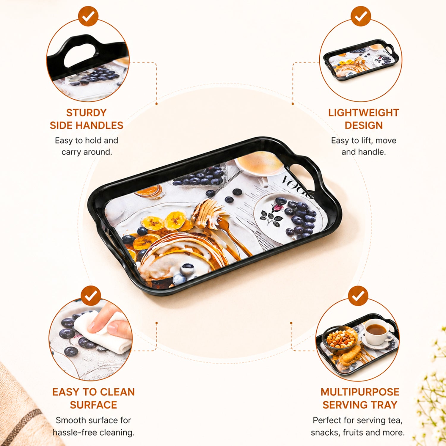 Set of 2 Melamine Printed Serving Trays