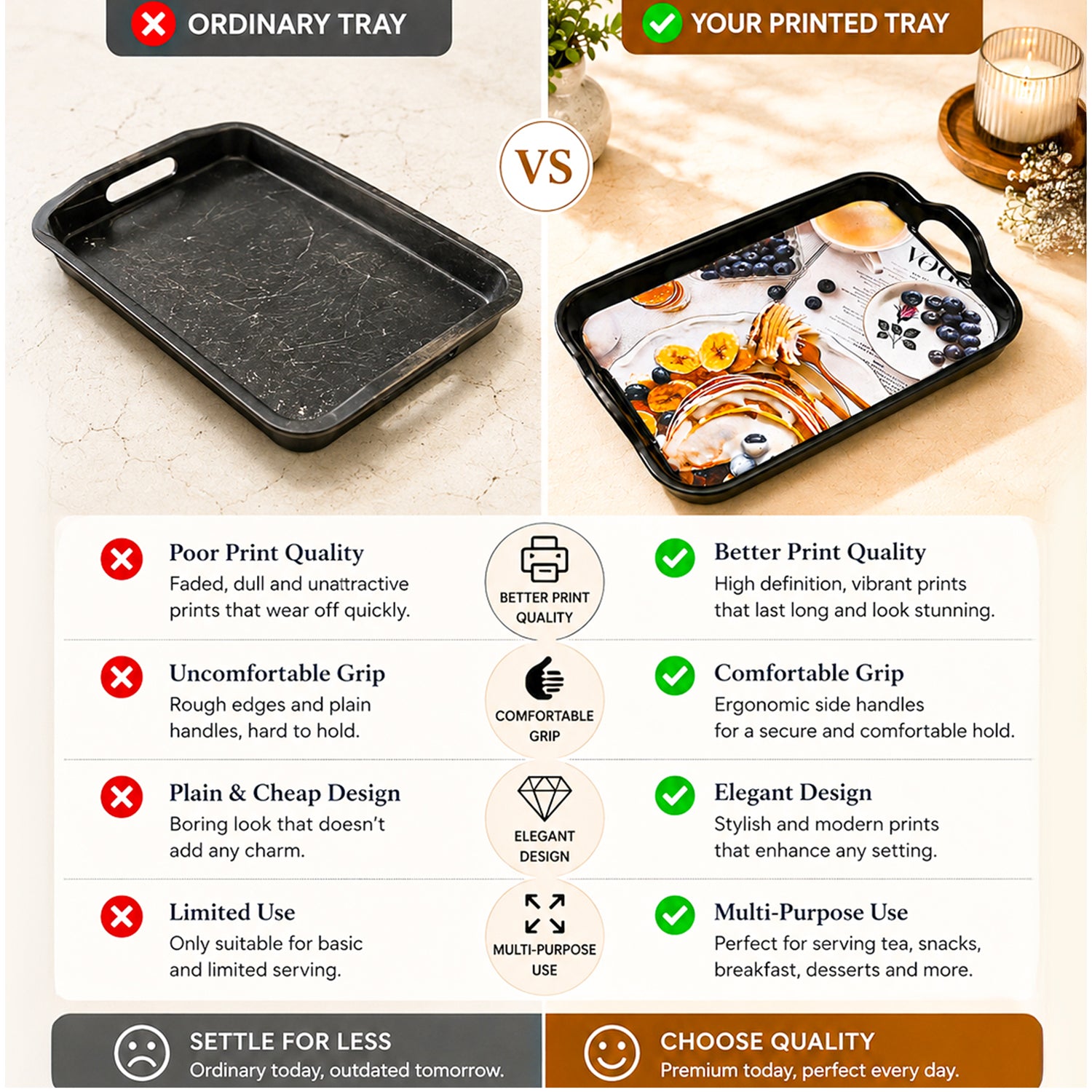 Set of 2 Melamine Printed Serving Trays