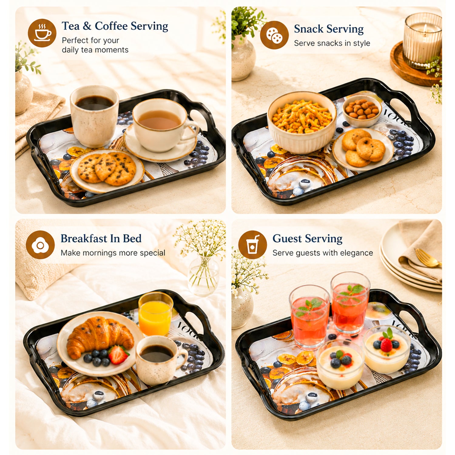 Set of 2 Melamine Printed Serving Trays