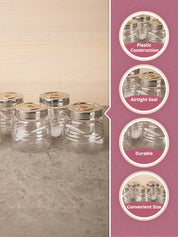 Jars, Transparent & Silver, Plastic, Set of 6, 200 mL