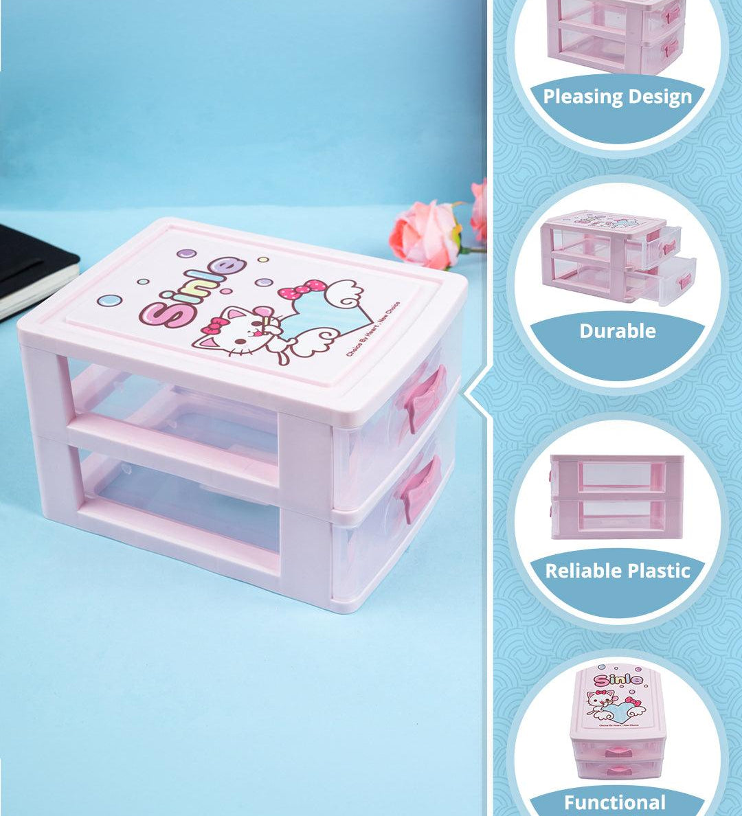 Double Layer Table Drawer Organizer, Pink, Plastic - MARKET99